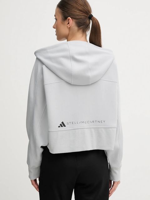 adidas by Stella McCartney bluza treningowa damska kolor szary z kapturem z nadrukiem JW4689