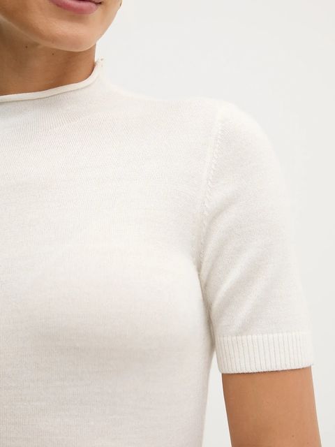 Sisley sweter z dodatkiem wełny damski kolor beżowy z półgolfem 11BAM105P