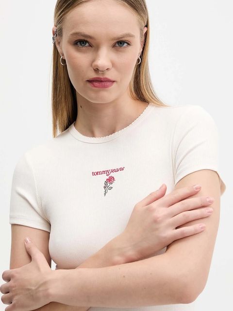 Tommy Jeans t-shirt damski kolor beżowy DW0DW21787