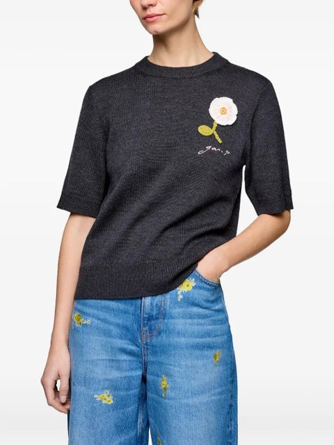 GANNI flower short-sleeve T-shirt - Blue