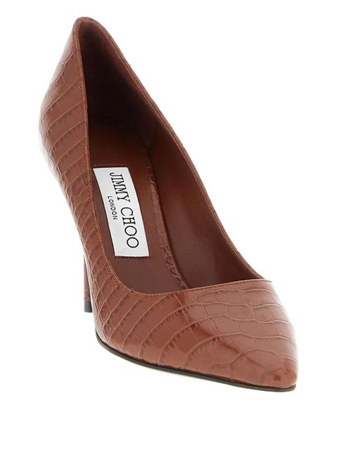 Jimmy Choo 85mm Romy crocodile-effect pointed-toe pumps - Brown