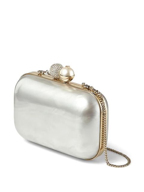 Jimmy Choo Cloud crystal-embellished metallic clutch bag - Silver