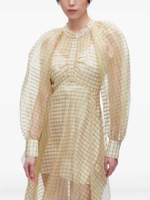 3.1 Phillip Lim puff-sleeve checked midi dress - Neutrals