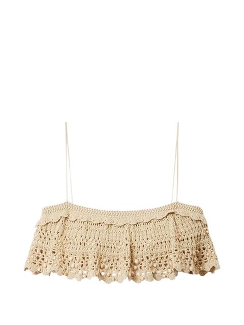 ISABEL MARANT Oraviel beaded-details crochet cotton tank top - Neutrals - zdjęcie produktu nr 1