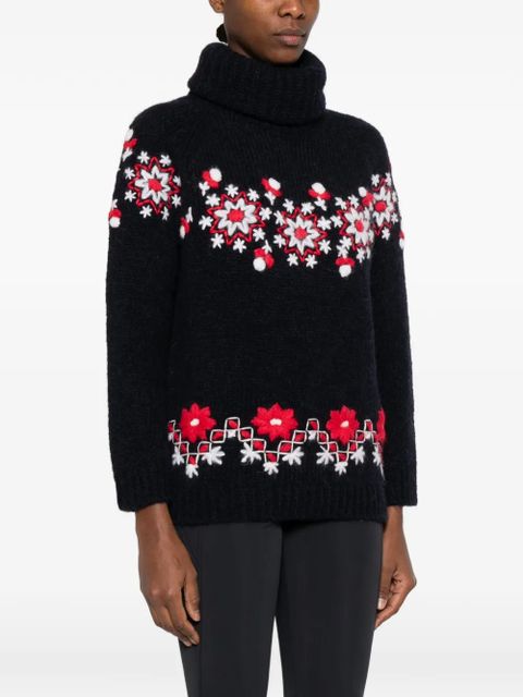 Moncler Grenoble floral-detail roll-neck jumper - Black