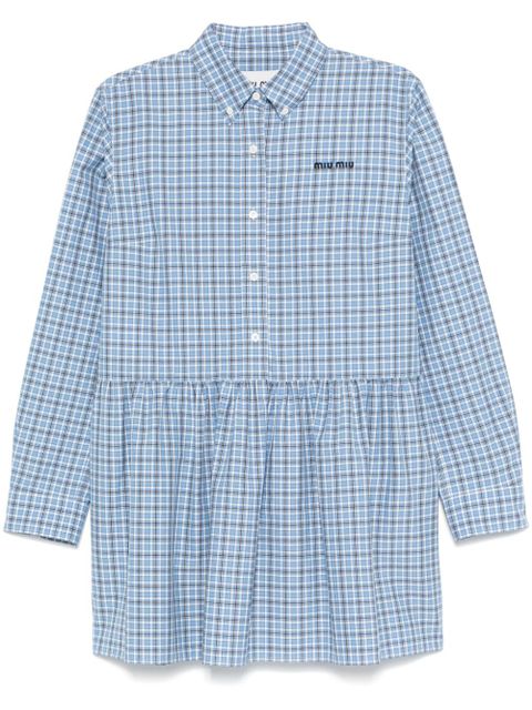 Miu Miu check-pattern mini dress - Blue - zdjęcie produktu nr 1