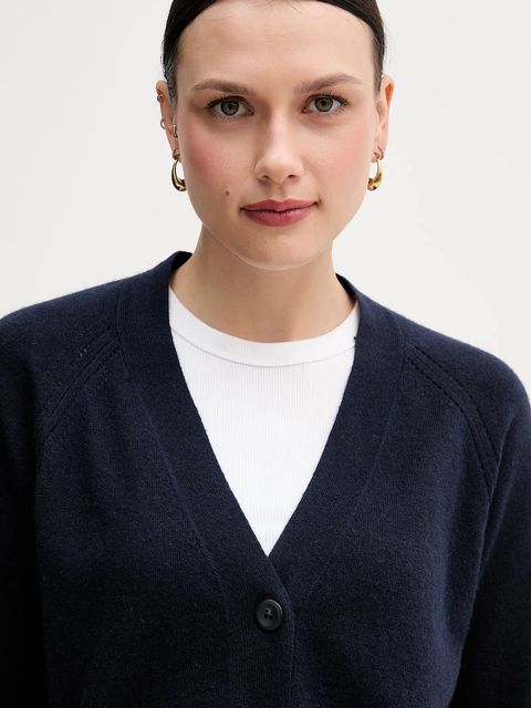 Sisley kardigan z dodatkiem wełny damski kolor granatowy lekki 102HM602Q