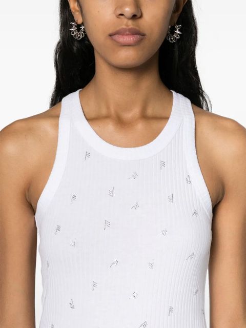 The Attico rhinestone-logo lettering tank top - White