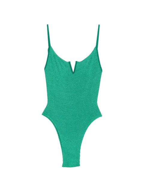 Bond-eye crinkle-texture V-neck swimsuit - Green - zdjęcie produktu nr 1