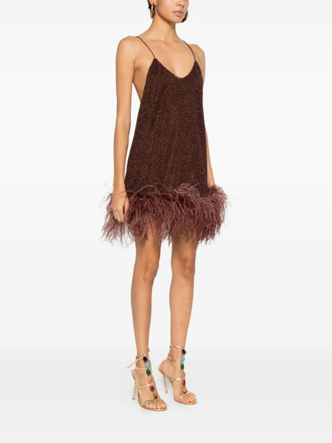 Oséree feather-detail V-neck mini dress - Brown