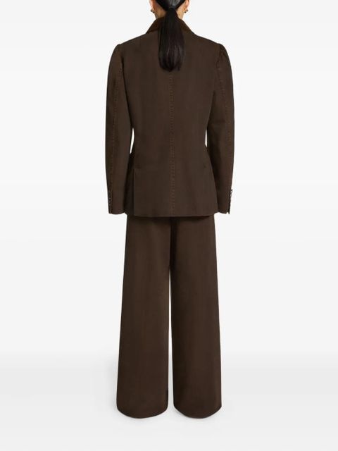 DRIES VAN NOTEN velvet-trim denim blazer - Brown