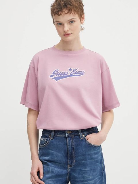 Guess Jeans t-shirt bawełniany damski kolor fioletowy W5BI31 K8HM0 - zdjęcie produktu nr 1