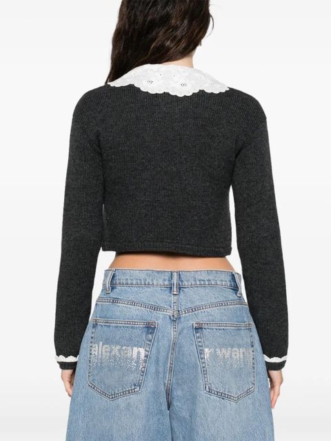 Self-Portrait lace-collar button cardigan - Grey