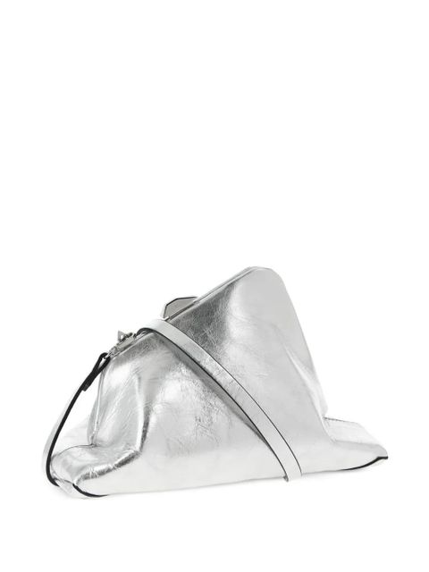 The Attico Day Off Small craquelé-effect leather clutch - Silver