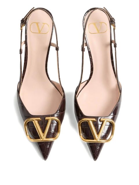 Valentino Garavani Vlogo crocodile-effect slingback pumps - Brown - zdjęcie produktu nr 2