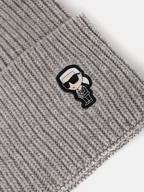 Karl Lagerfeld czapka z domieszką wełny kolor szary z grubej dzianiny