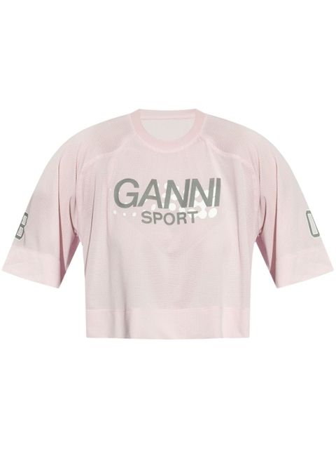 GANNI performance crop top with logo - Pink