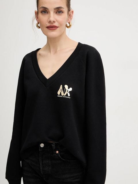 Armani Exchange bluza bawełniana damska kolor czarny z nadrukiem XW001461 AF16192