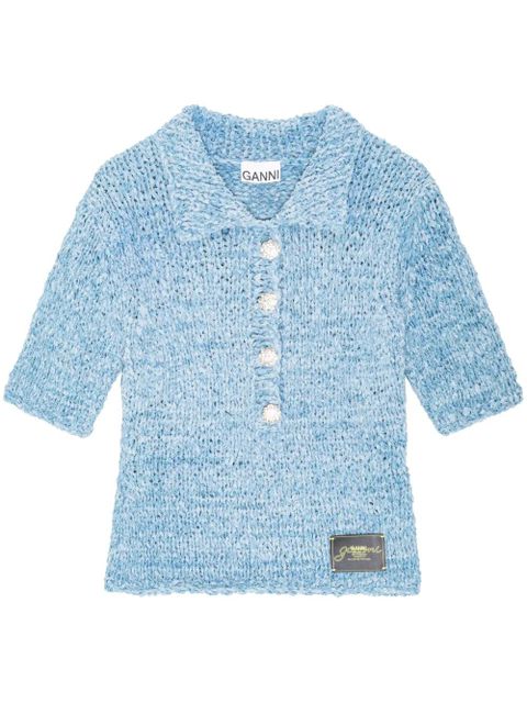 GANNI knitted polo shirt - Blue - zdjęcie produktu nr 1