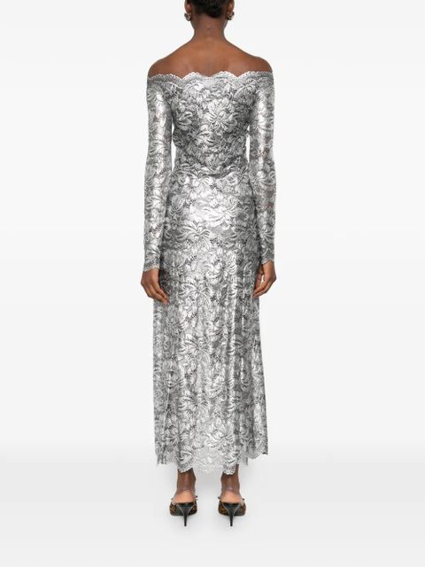 Rabanne floral off-the-shoulder maxi dress - Silver