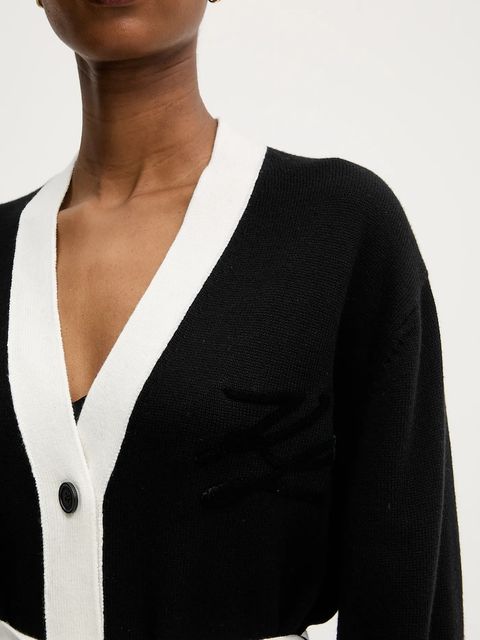 Karl Lagerfeld kardigan z domieszką wełny damski kolor czarny A3W18026