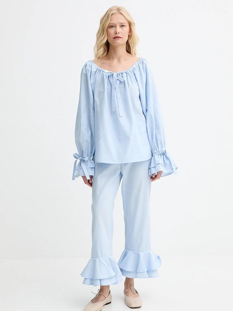 The Sleeper bluzka lniana damska kolor niebieski gładka CHBL06P010N