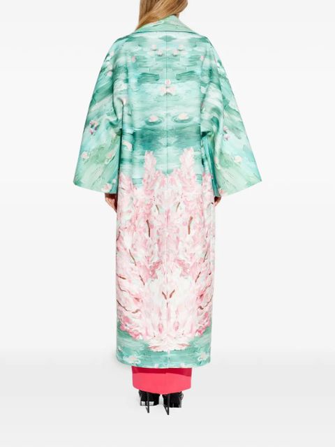 Balmain floral-print oversized coat - Green