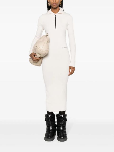 Jil Sander ribbed-knit hooded midi dress - Neutrals