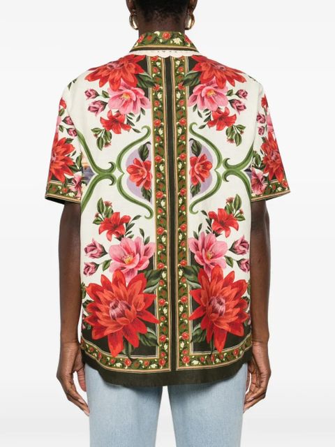 FARM Rio floral scallop-collar shirt - White
