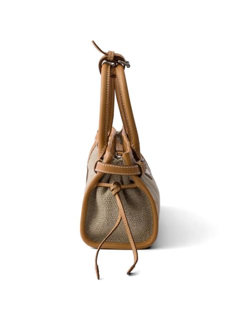 Prada Bonnie small linen and leather handbag - Neutrals