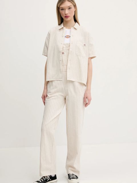 Dickies koszula bawełniana damska kolor beżowy relaxed z kołnierzykiem klasycznym DK0A4Z7UC481