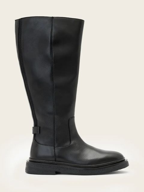 AllSaints kozaki skórzane Escher Rider Boot damskie kolor czarny na płaskim obcasie W083FD - zdjęcie produktu nr 1