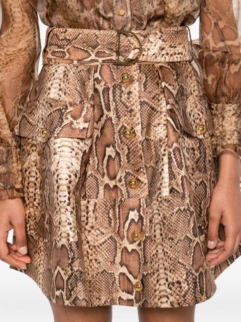 ZIMMERMANN snakeskin-effect belted skirt - Brown