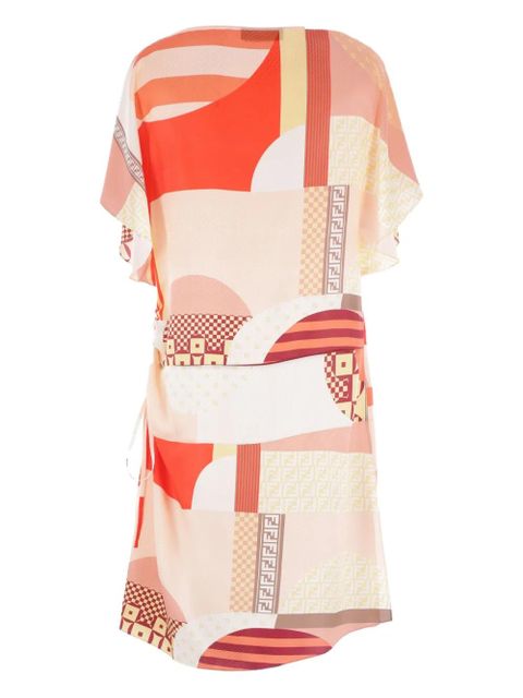 FENDI abstract-print mini dress - Neutrals