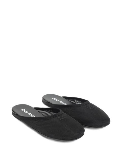 Miu Miu logo-embroidered flat mules - Black