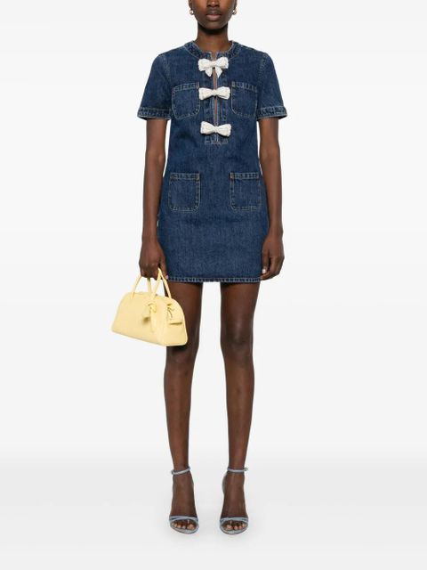 Self-Portrait denim bow mini dress - Blue