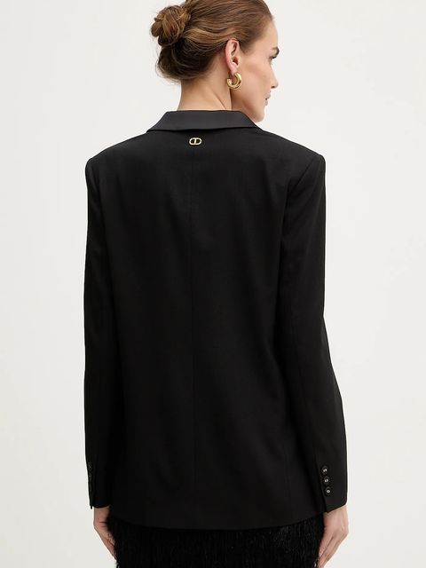 Twinset marynarka z dodatkiem wełny kolor czarny dwurzędowa gładka 252TT2121