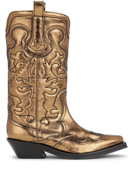 GANNI embroidered metallic-effect Western boots - Gold - zdjęcie produktu nr 1