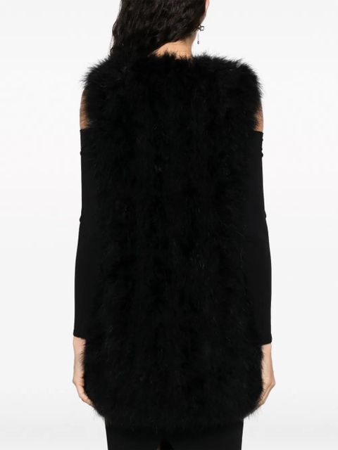Yves Salomon sleeveless feather silk coat - Black