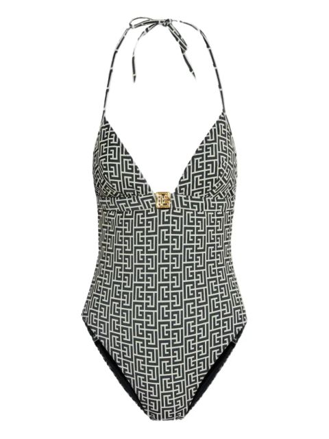 Balmain monogram-pattern swimsuit - Black