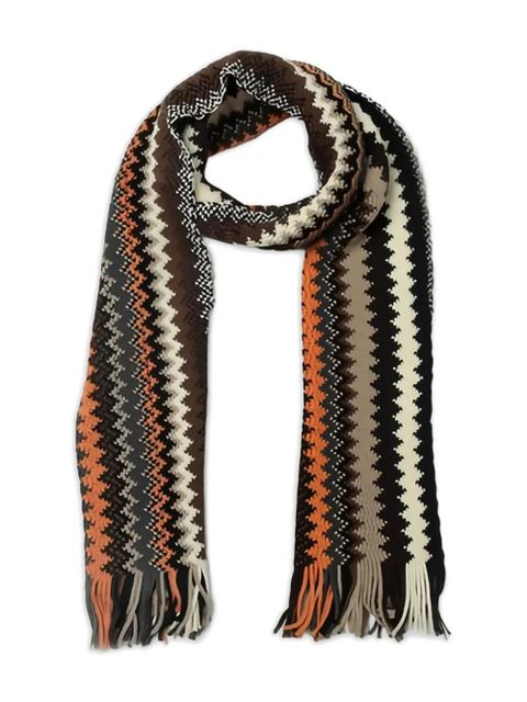 Missoni zigzag-pattern fringed scarf - Brown