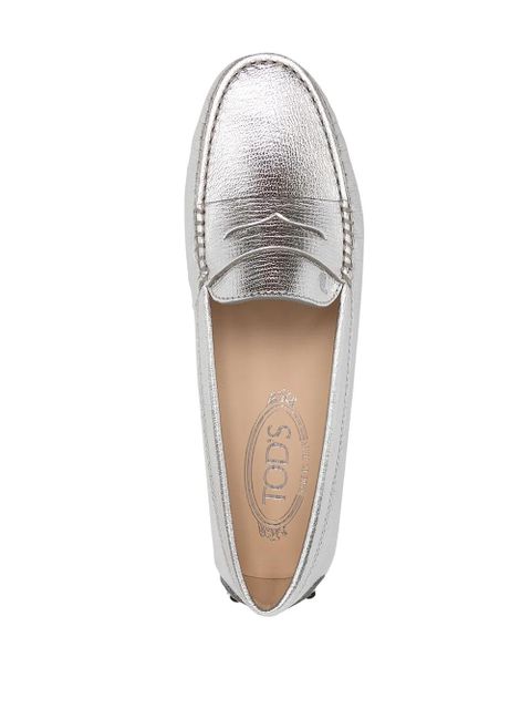 Tod's metallic-finish round-toe loafers - Silver