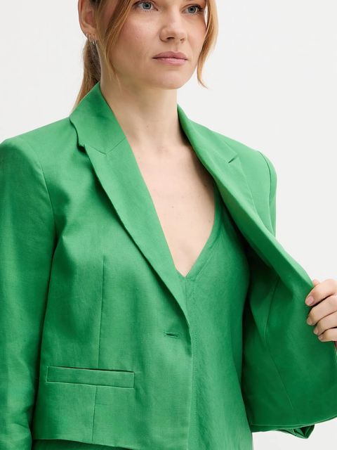 United Colors of Benetton marynarka lniana kolor zielony jednorzędowa gładka 2AGHDW037