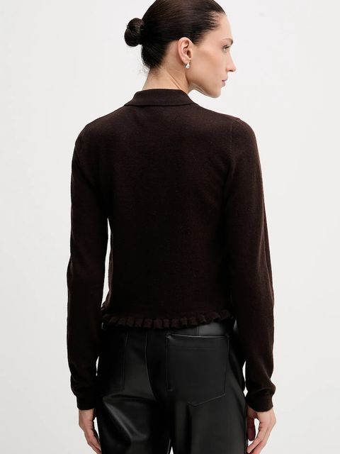 Rotate kardigan wełniany damski kolor brązowy lekki 1154642910