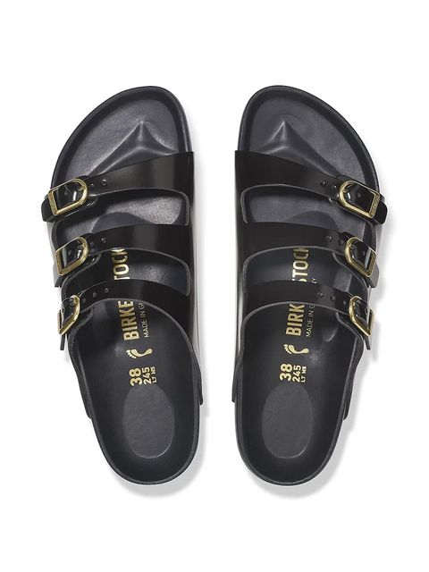 Birkenstock klapki skórzane Florida D-Buckle Exq damskie kolor czarny 1029385