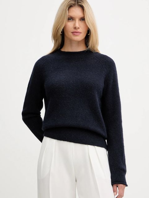 BOSS Orange sweter z dodatkiem wełny damski kolor granatowy lekki z półgolfem 50548930 - zdjęcie produktu nr 1