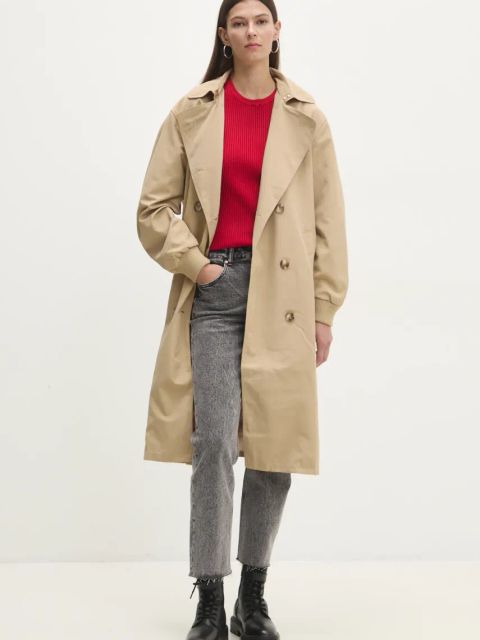 Answear.LAB trencz damski kolor beżowy przejściowy