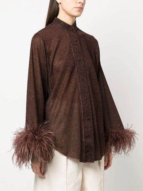 Oséree feather-trim detail blouse - Brown