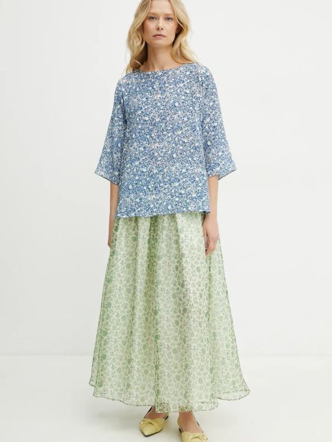 Weekend Max Mara bluzka jedwabna damska kolor niebieski wzorzysta 2515111102600