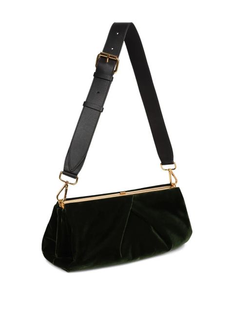 DRIES VAN NOTEN medium pleated-detail velvet clutch bag - Green - zdjęcie produktu nr 2